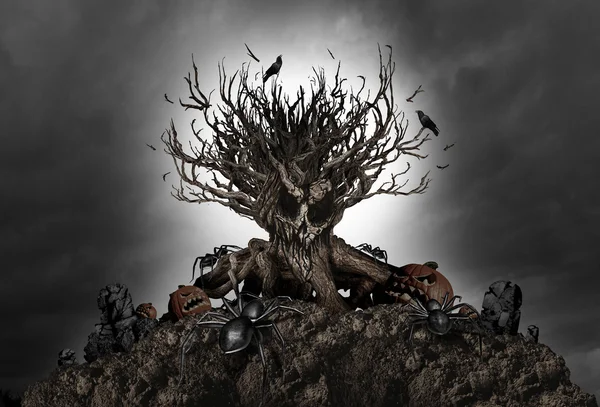 ハロウィン不気味なツリーの背景色 — ストック写真