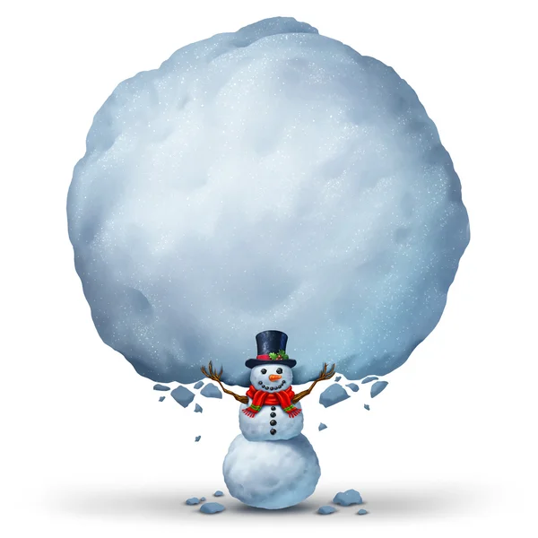 Schneemann mit Schneeschild — Stockfoto