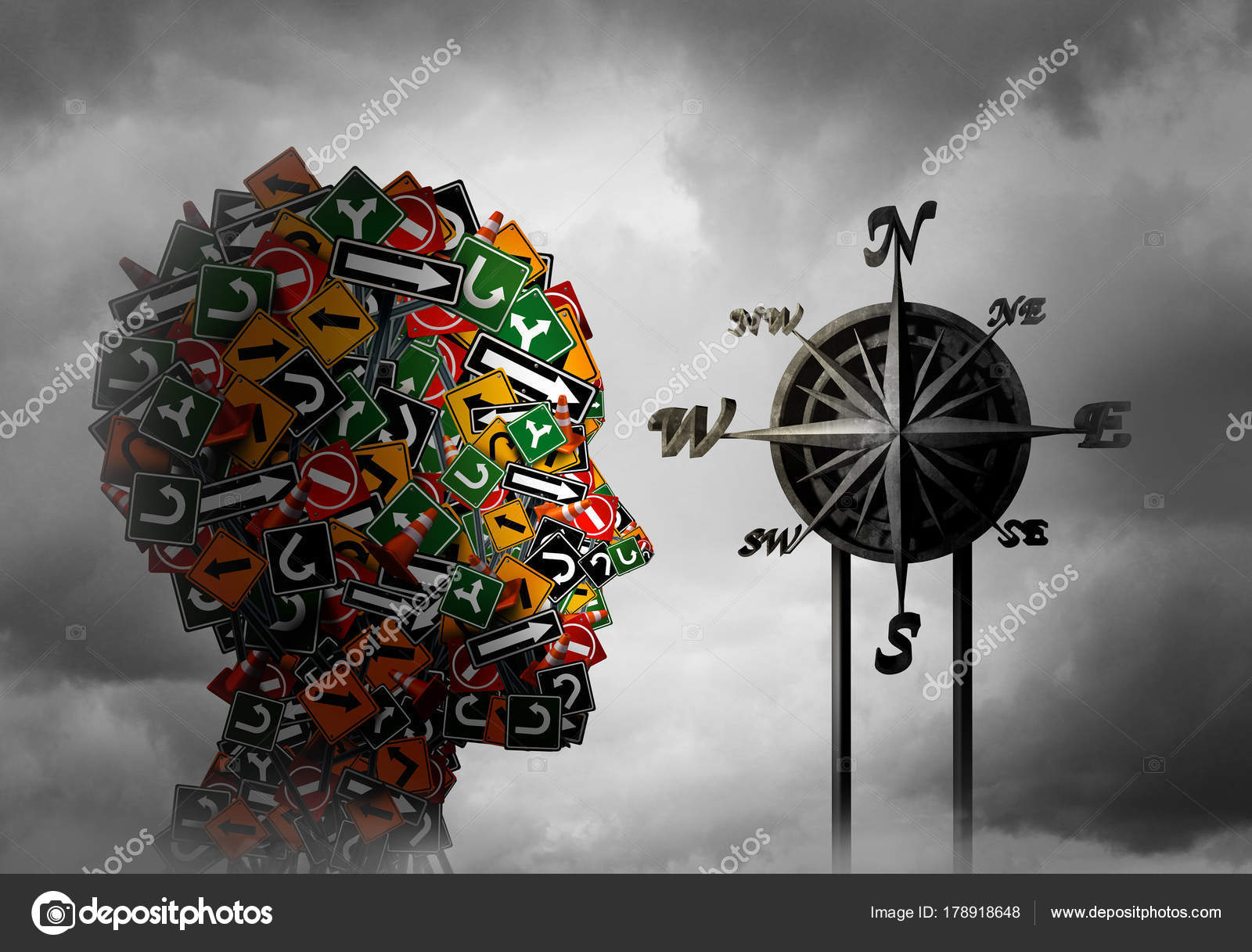 Bussola di vita e direzione di psicologia o consulenza psicologica e di orientamento o formazione e coaching concetto e un illustrazione 3d — Foto di