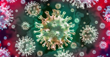 Coronavirus disease outbreak and coronaviruses influenza background as dangerous flu strain cases as a pandemic medical health risk concept with covid 19 disease cells as a 3D render. clipart
