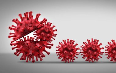 Virus disease spreading and pandemic illness outbreak and coronavirus growth and coronaviruses influenza multipliying as dangerous flu strain cases and medical health risk concept with viral cells as a 3D render. clipart
