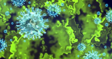 Pandemic disease outbreak and coronavirus crisis and coronaviruses influenza background as dangerous flu strain cases and medical health risk concept with viral cells as a 3D render clipart