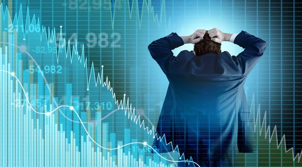 Crise Financeira Economia Medo Econômico Mercado Ações Vendendo Com Corretor — Fotografia de Stock