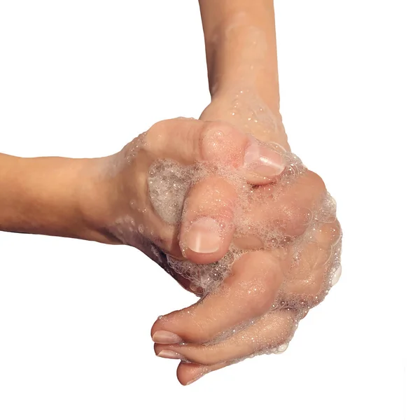 Lavagem Das Mãos Higiene Usando Água Sabão Para Limpar Pele — Fotografia de Stock