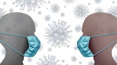 Social distancing disease control and limiting contact with people to avoid flu virus infection pandemic to limit novel coronavirus or covid-19 spread of contagious germs with 3D illustration elements.  clipart