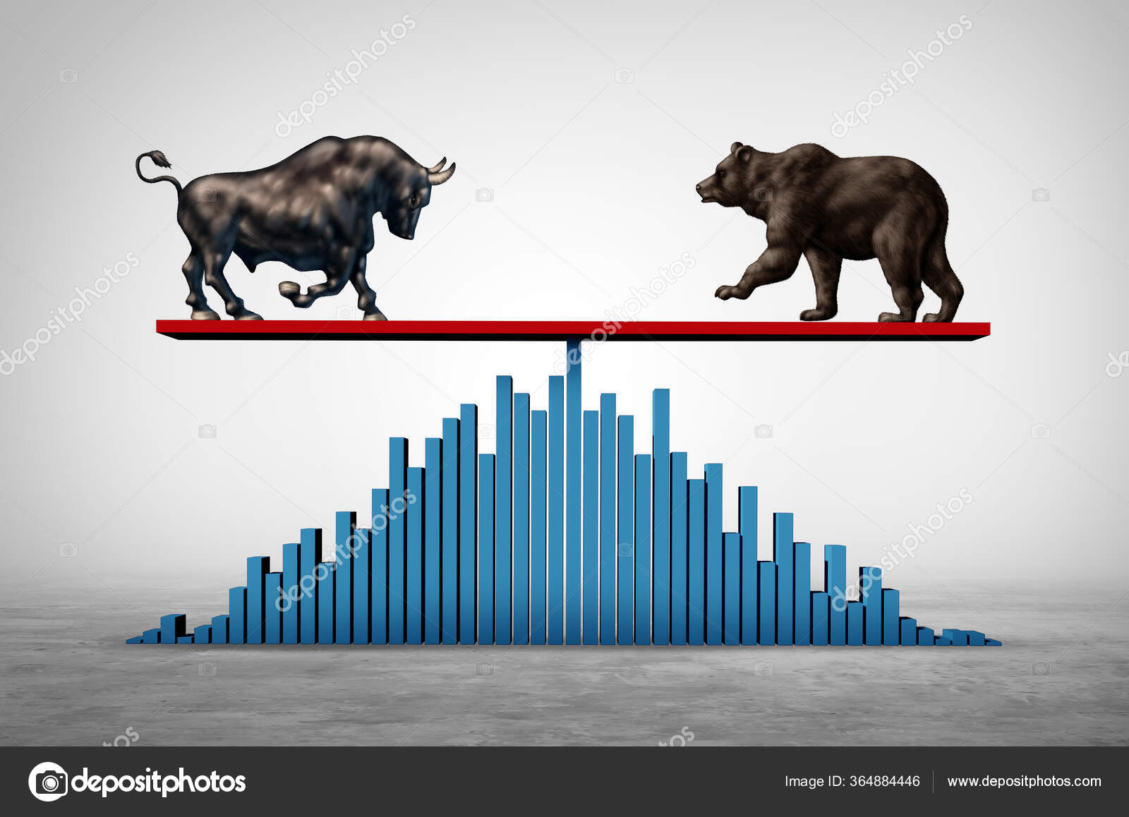 投资平衡作为一个企业看到锯和经济股票市场或牛市和熊市看到锯的概念与3D说明要素——图库图片© lightsource #364884446