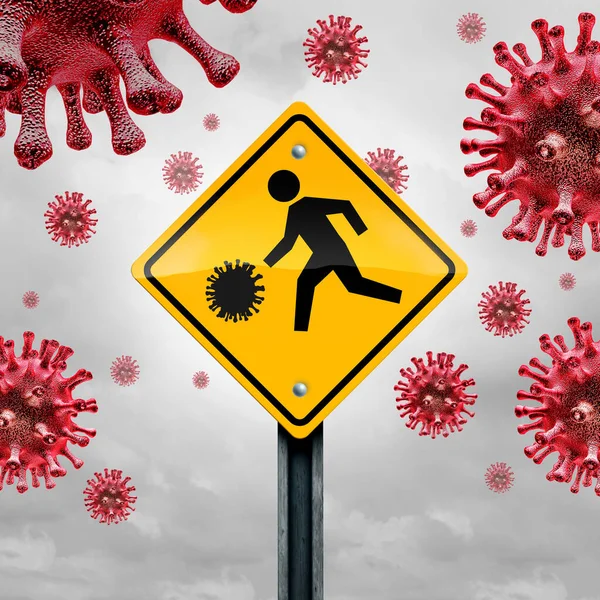 School Disease Concept Student Traffic Sign Virus Cell Warning Flu — Stock Photo, Image