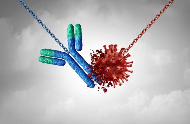 Antibody virus cure and Immunoglobulin concept as antibodies attacking a contagious virus cell and pathogen as a 3D illustration. clipart