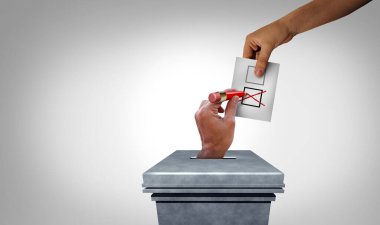 Election fraud and vote rigging or voter crime as a hand stealing votes as illegal electoral activity with 3D illustration elements. clipart