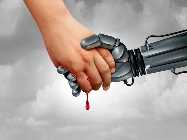 Niebezpieczeństwo Sztucznej Inteligencji Lub Ryzyka Dla Ludzi Jako Robota Trzymającego — Zdjęcie stockowe