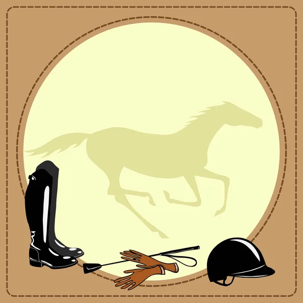 马骑着齿轮。靴、 鞭、 头盔、 手套. — 图库矢量图片