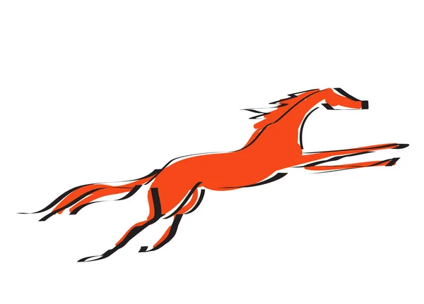 Rysunek z czarnej linii sylwetka galopujący koń kolor czerwony. — Wektor stockowy