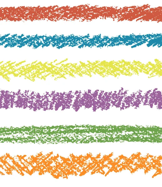 Uppsättning färgglada pastellfärger krita sömlös konst stroke. Wax crayon hand ritning designelement. Vector krita linjer. — Stock vektor