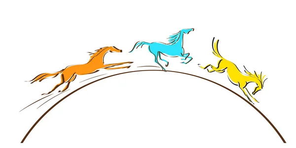 Скачущие лошади на белом фоне. Рисунок линий . — стоковый вектор
