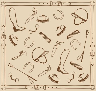 At Binme ufak çivi. Vektör binicilik donanımları ve damat alet deri çerçevesinde,.