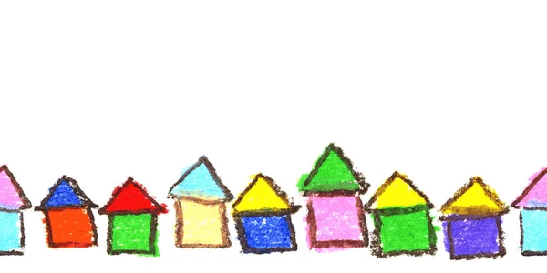 Dětská kresba domů. Bezproblémové hranice. — Stockový vektor