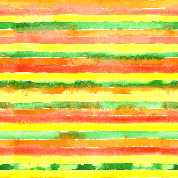 Aquarell nahtloses Muster mit grünen, gelben, roten, orangefarbenen Streifen. — Stockvektor