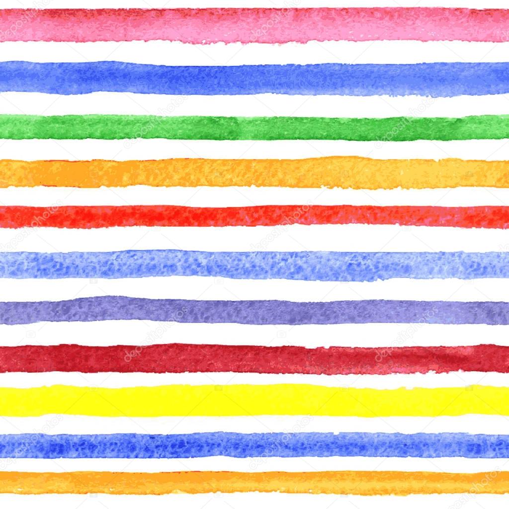 Watercolor seamless pattern with color stripes. 