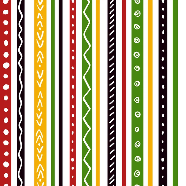 Seamless ethnic pattern with green, yellow, red color stripes. — Stock Vector
