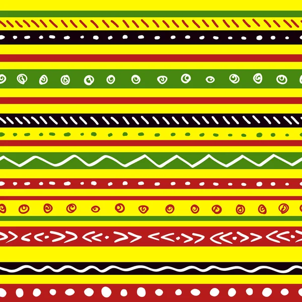 Seamless ethnic pattern with green, yellow, red bright color stripes. — Stock Vector