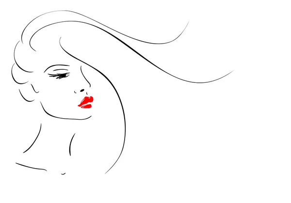 Cara femenina con labios rojos . — Vector de stock