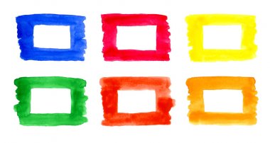 Beyaz üzerine suluboya kare tasarım öğeleri. Renkli komik boşaltmak kümesi. 