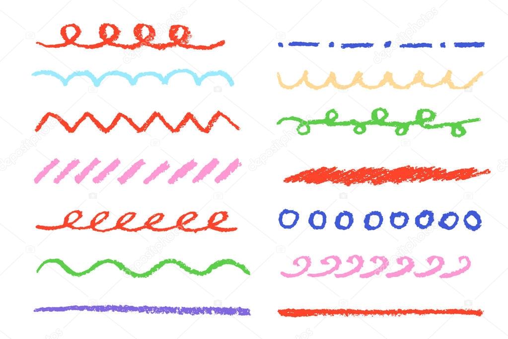 Set of colorful stripes isolated on white. Child's drawing of stripes isolated on white. 