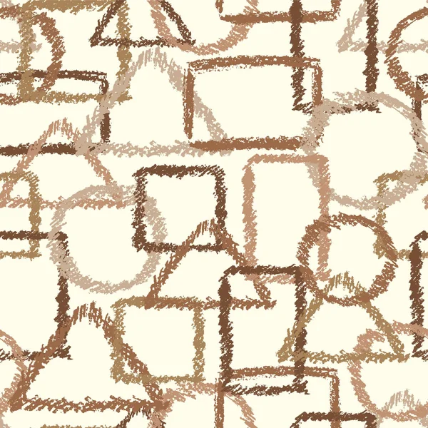 Naadloze textiel patroon met koffie kleur geometrische vormen op beige. — Stockvector