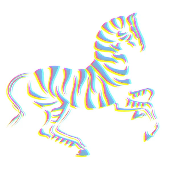 Vektor hinten nach oben cmyk halftone zebra silhouette mit bunten streifen auf weißem hintergrund. — Stockvektor