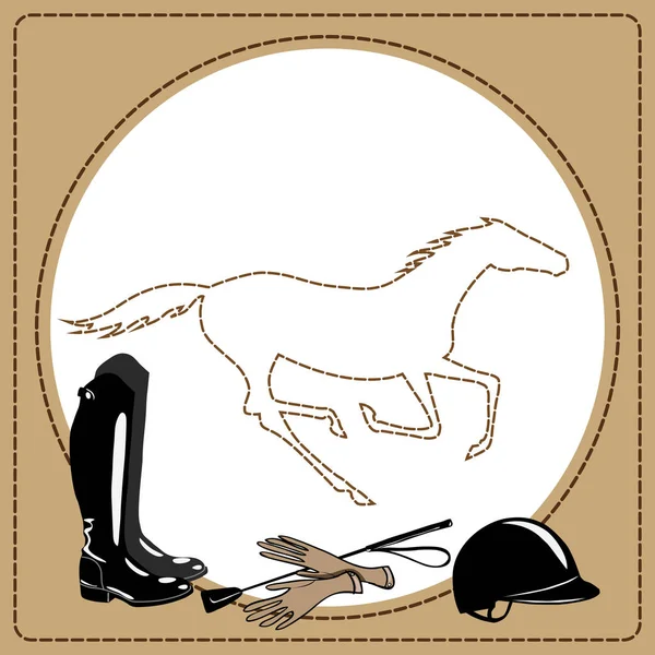 Herramientas tachuela equina en el marco de cuero y caballo galopante . — Archivo Imágenes Vectoriales