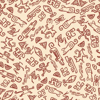 Hayvan ve simgeler süsleme ile Dikişsiz etnik desen.