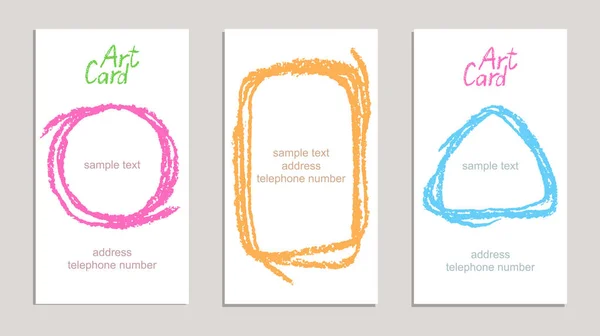 Set handgemaakte visitekaartjes met hand tekenen texturen. — Stockvector
