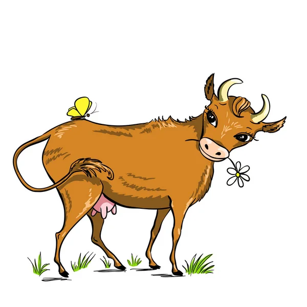 Kreslený Legrační kráva s kytkou. — Stockový vektor