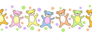 Sorunsuz çocuklar sınır desenle komik renkli oyuncak ayılar ve noktalar.