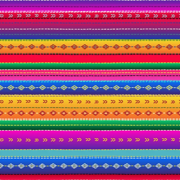 Seamless ethnic mexican fabric pattern with colorful stripes. — Stock Vector