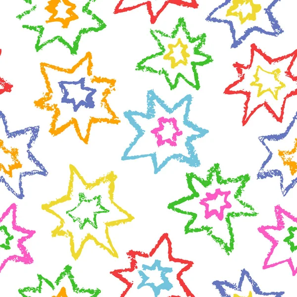 Wax crayon kid`s drawn colorful stars — Stock Vector