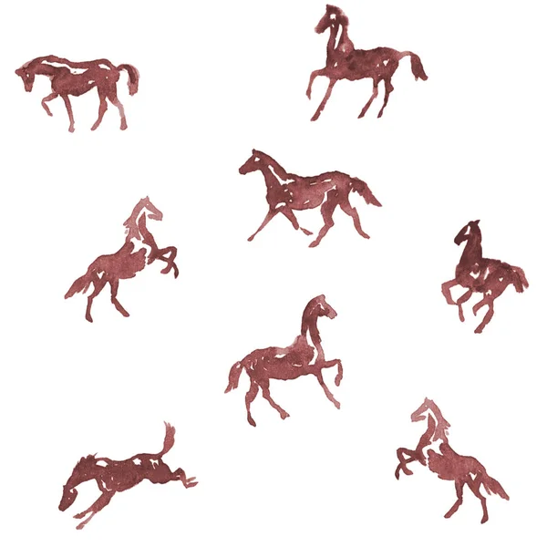 Watercolor hand painting horses pattern. Hand drawing background. — Stock Photo, Image