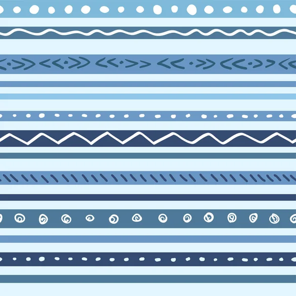 Seamless ethnic blue winter pattern with stripes. — Stock Vector