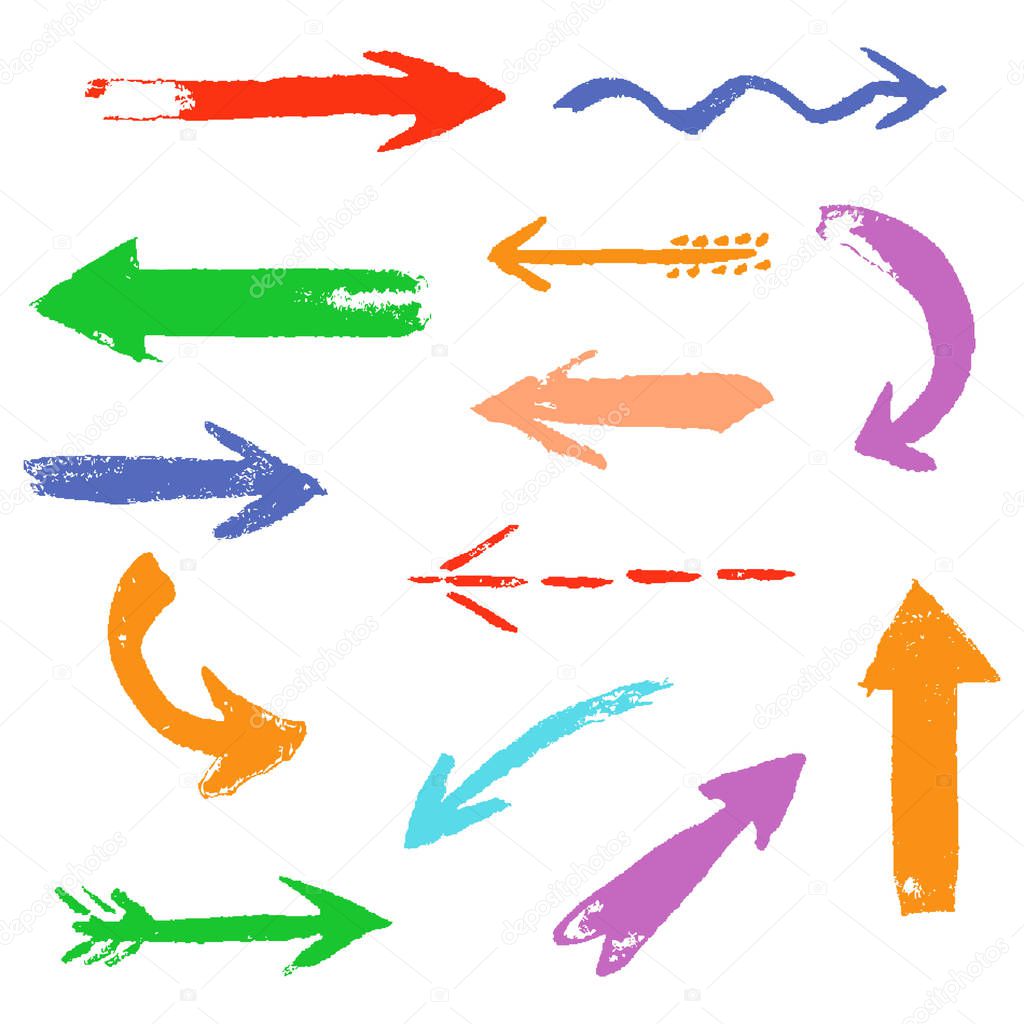 Set of hand drawing comic arrows. Colorful hand drawing design elements. 
