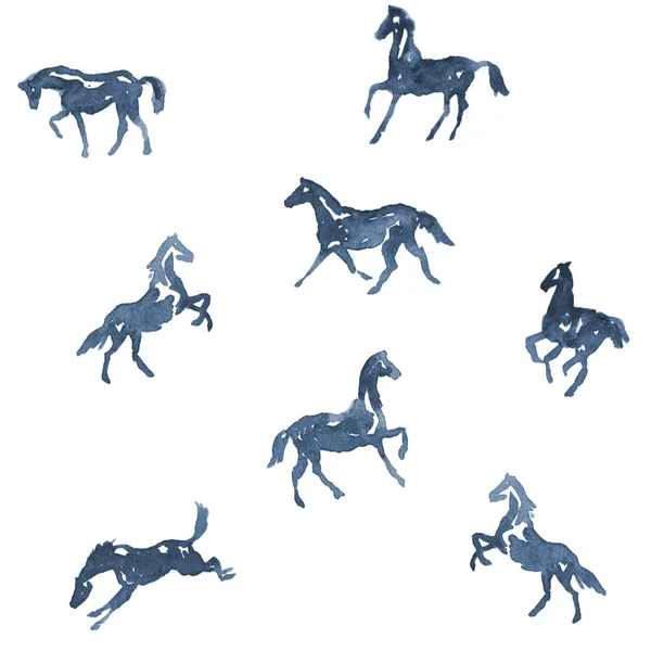 Aquarela mão pintura cavalos padrão. Desenho à mão fundo . — Fotografia de Stock