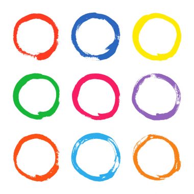 Boya mürekkep veya beyaz üzerine suluboya yuvarlak tasarım öğeleri. Komik daire kopya alanı kümesi. 