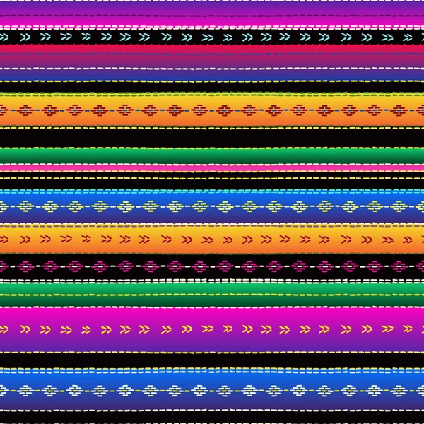 Seamless ethnic mexican fabric pattern with colorful stripes. — Stock Vector