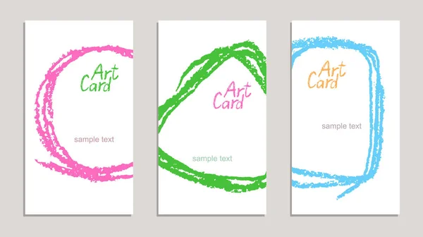 Set handgemaakte business voorbeeldkaarten met hand texturen puttend uit wit. Hand tekenen kopie ruimte achtergrond met felle kleuren. — Stockvector