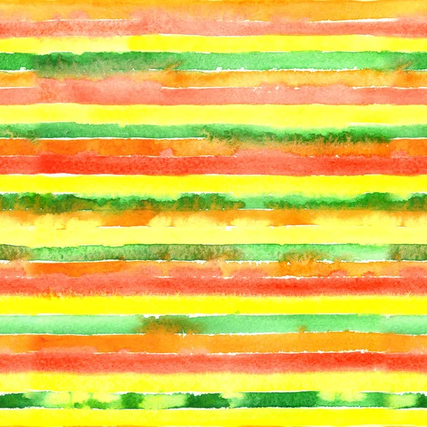 水彩无缝模式与绿色，黄色，红色，橙色彩色条纹. — 图库照片