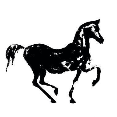 Black ink horse silhouette on white.  clipart