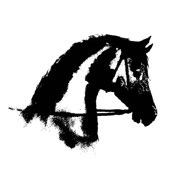 Silhouette tête de cheval encre noire avec bride sport équestre sur blanc . — Image vectorielle