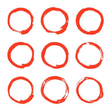 Mürekkep veya suluboya kırmızı yuvarlak tasarım öğeleri. 