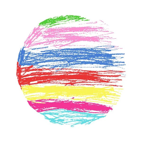 铅笔和蜡笔喜欢孩子们的画的彩虹圈。像孩子的画粉笔背景. — 图库矢量图片