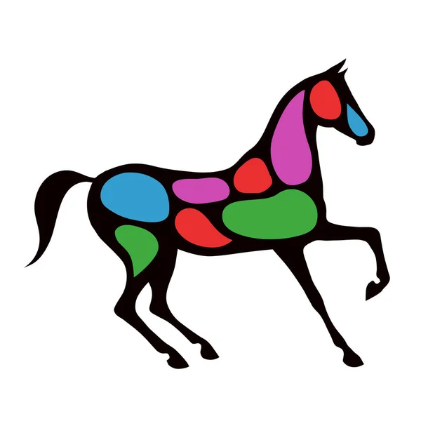 Μαύρο άλογο σιλουέτα με φωτεινές κηλίδες χρώματος. — Διανυσματικό Αρχείο