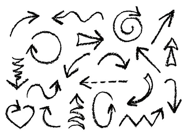 Elle çizilmiş kömür eğlenceli siyah okları kümesi.